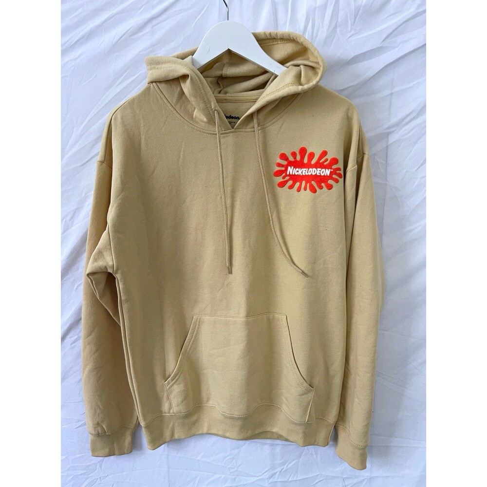 Nickelodeon Men's M Beige Pullover Hoodie Graphic Logo Pockets Drawstring